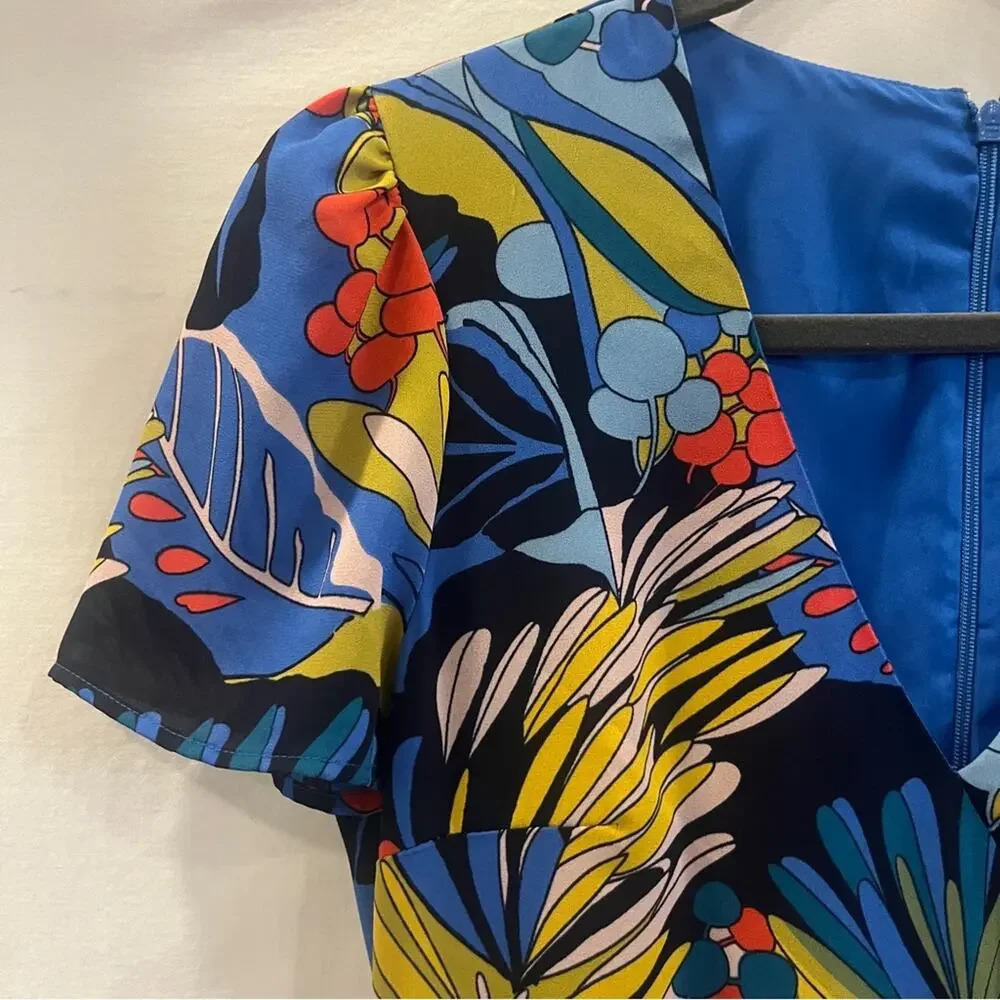 J Crew Mercantile Wrap Front Mini Dress Size 0 Floral V Neck Tropical Career